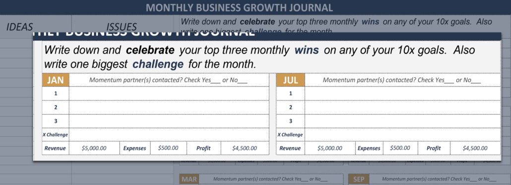 Monthly Wins and Challenges - 10x Business Growth Plan and Journal