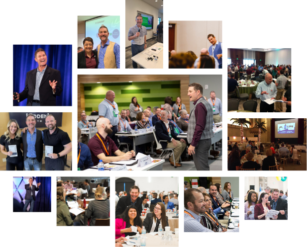 a collage of brent's speaking events
